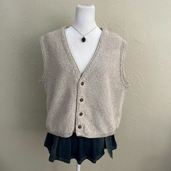 vintage 90s beige preppy indie skate knit sweater vest - Picture 2 of 8